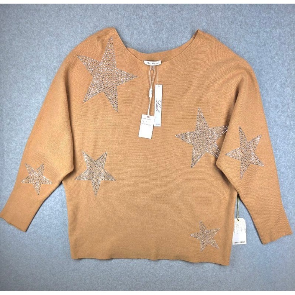 Vila Milani Nutmeg Star Rhinestone Wool Blend Sweater XL New
